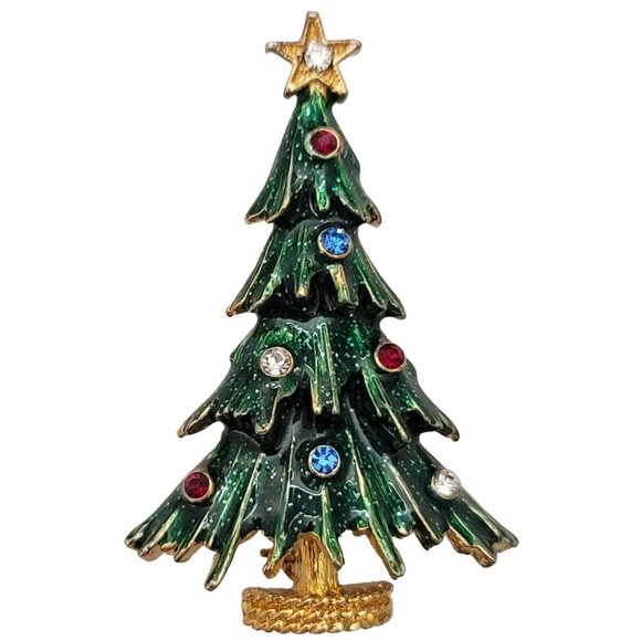 Eisenberg Ice Green Enamel Multi Color Rhinestone Christmas Tree Brooch Pin E253 - Picture 12 of 12
